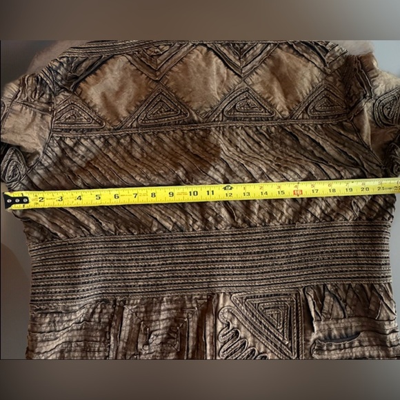 Chicos Long Sleeve Button Up Cotton Textured Blazer Brown Geometric Medium/8* - Picture 5 of 16